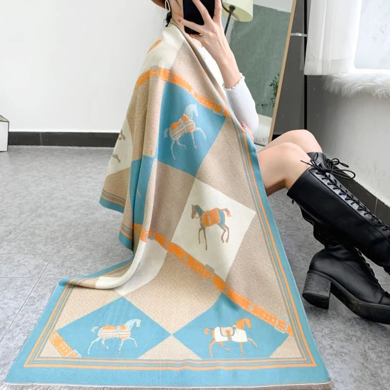 EULA Horse Design Cashmere Blend Pashmina/Shawl - 180x65cm