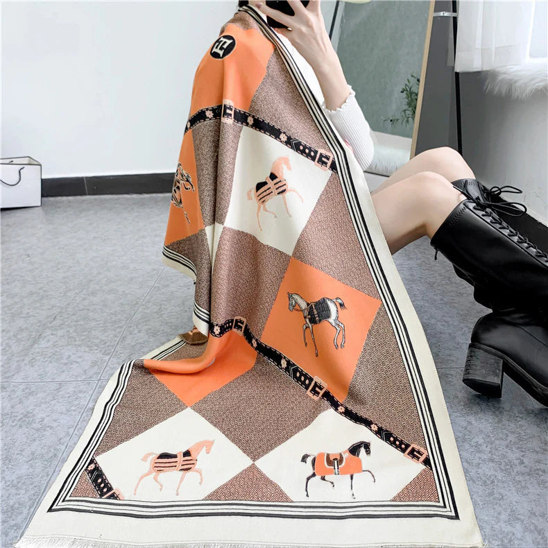 EULA Horse Design Cashmere Blend Pashmina/Shawl - 180x65cm