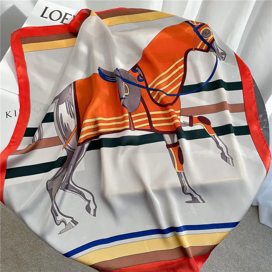 MAREN 70 Horse Design Satin Scarf - 70 x 70cm