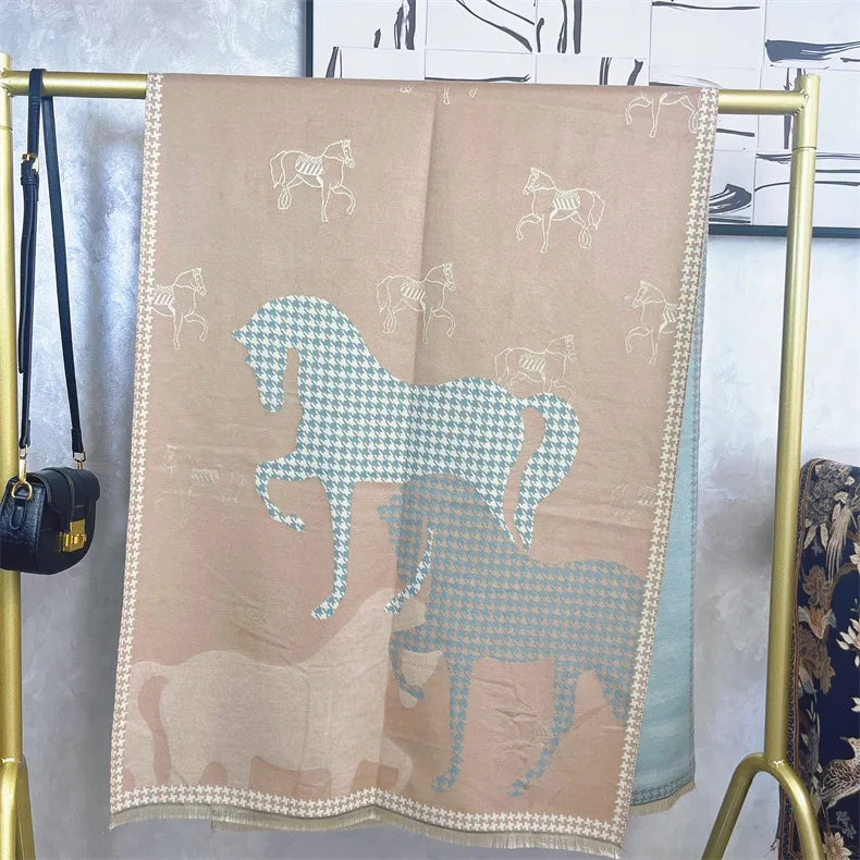 HAZEL Horse Design Cashmere Feel Pashimna/Shawl