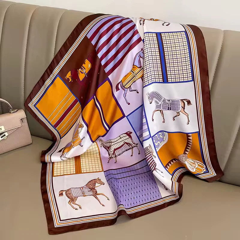 MARIETTE Horse Design Satin Scarf