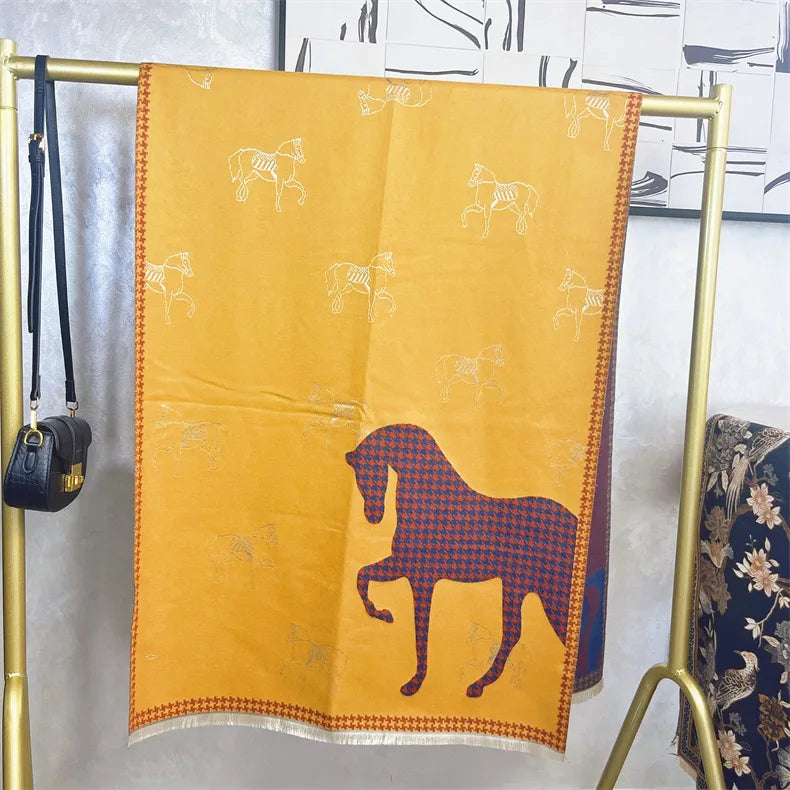 HAZEL Horse Design Cashmere Feel Pashimna/Shawl