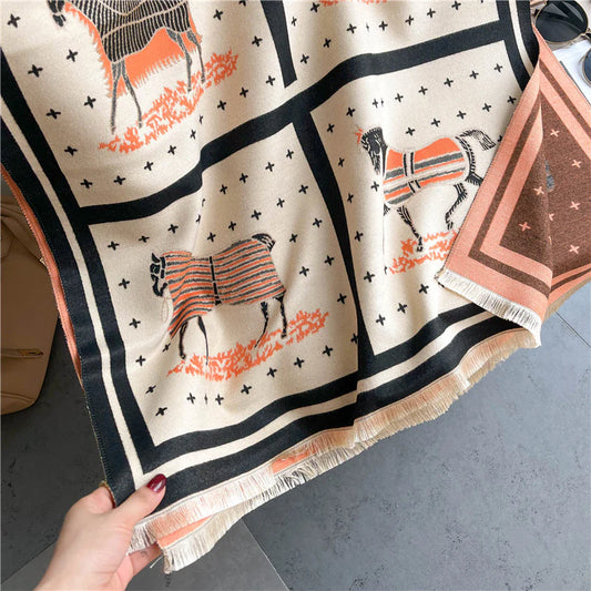 MERILYN Horse Design Cashmere Blend Pashmina/Shawl - 180x65cm