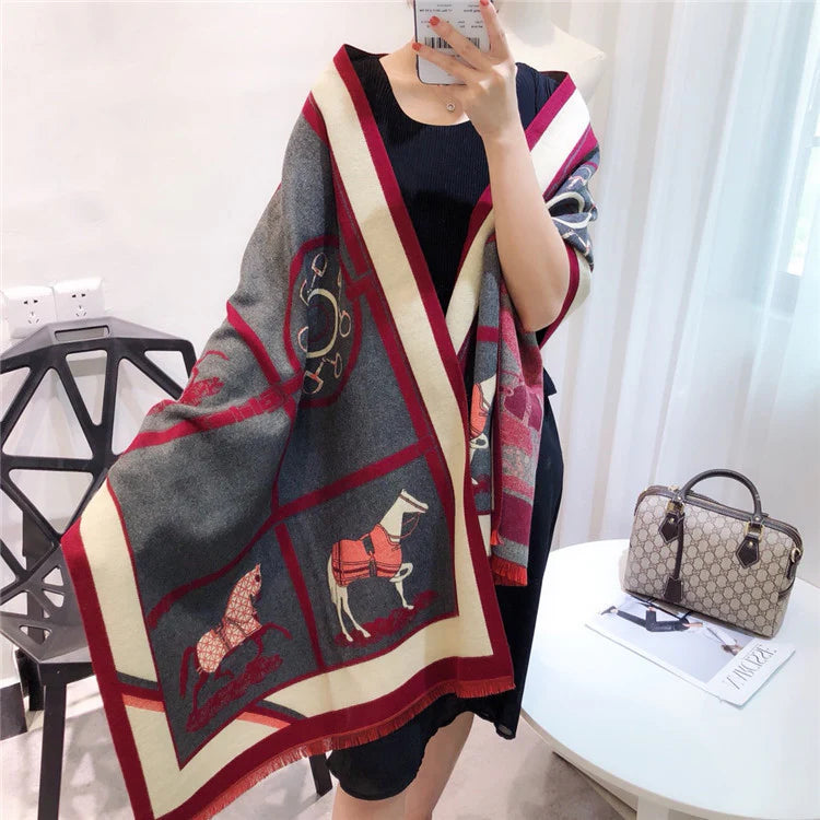 REAGAN Horse Design Cashmere Blend Pashmina/Shawl - 180x65cm