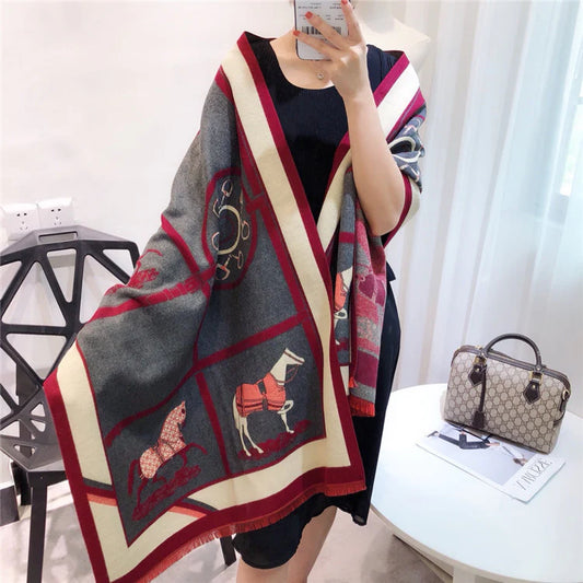 REAGAN Horse Design Cashmere Blend Pashmina/Shawl - 180x65cm