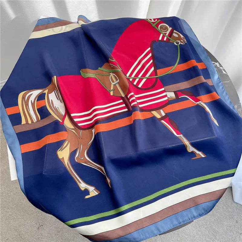 MAREN 70 Horse Design Satin Scarf - 70 x 70cm