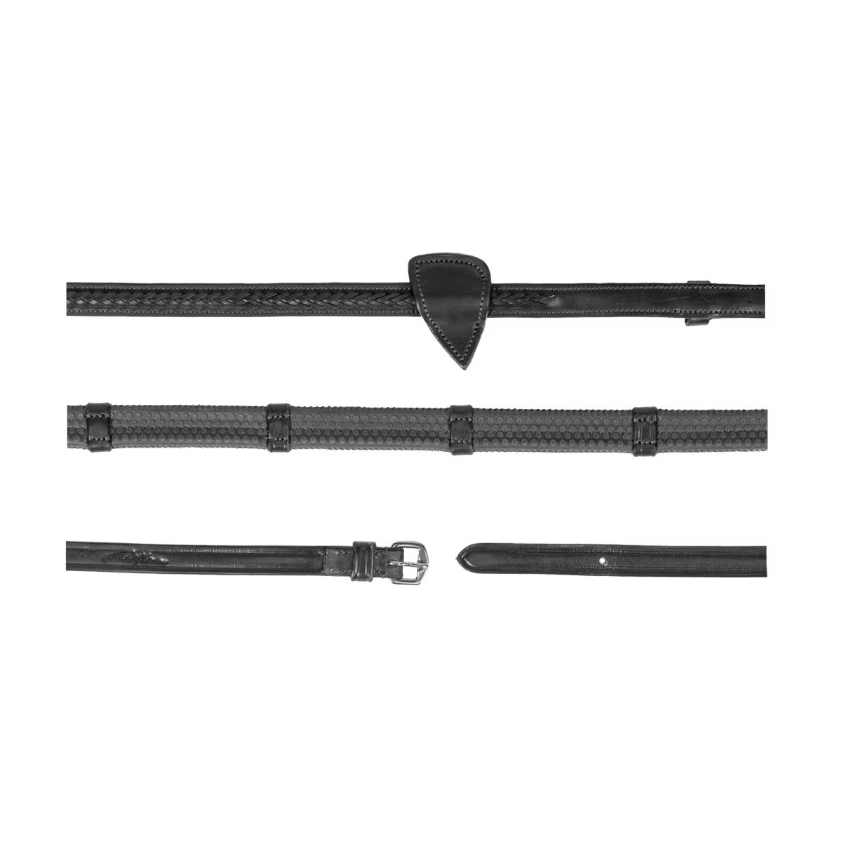 Dy'On 1/2” Rubber Reins with 7 Leather Loops and Plaited Detail - New English Collection