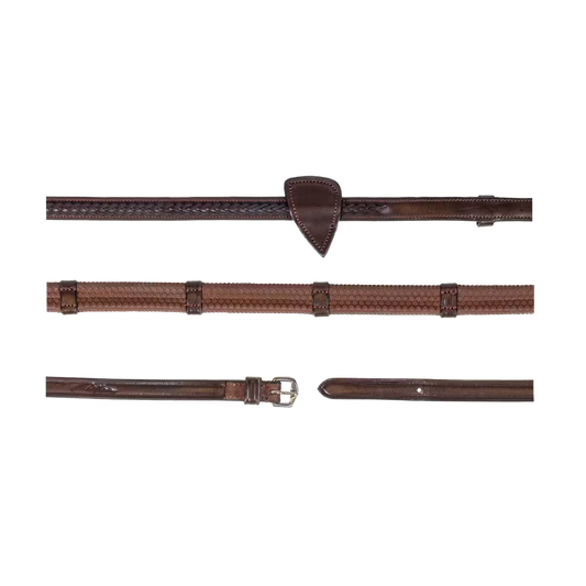Dy'On 1/2” Rubber Reins with 7 Leather Loops and Plaited Detail - New English Collection