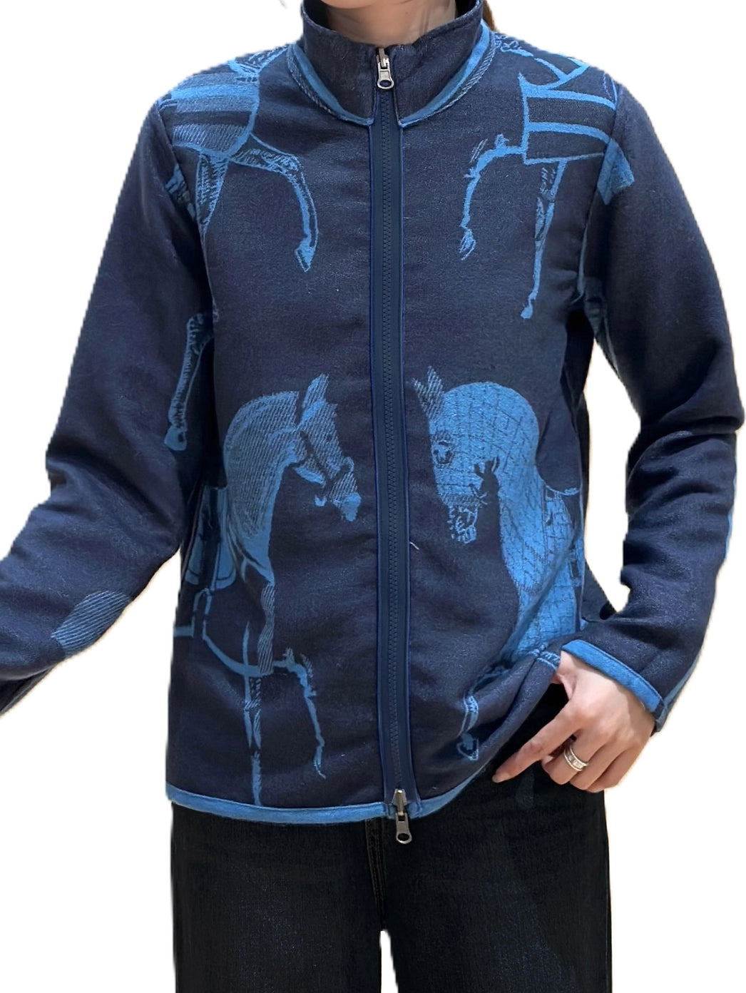 Winding River Equestrian Trotter Reversible Zipper Sweater - Black/Blue