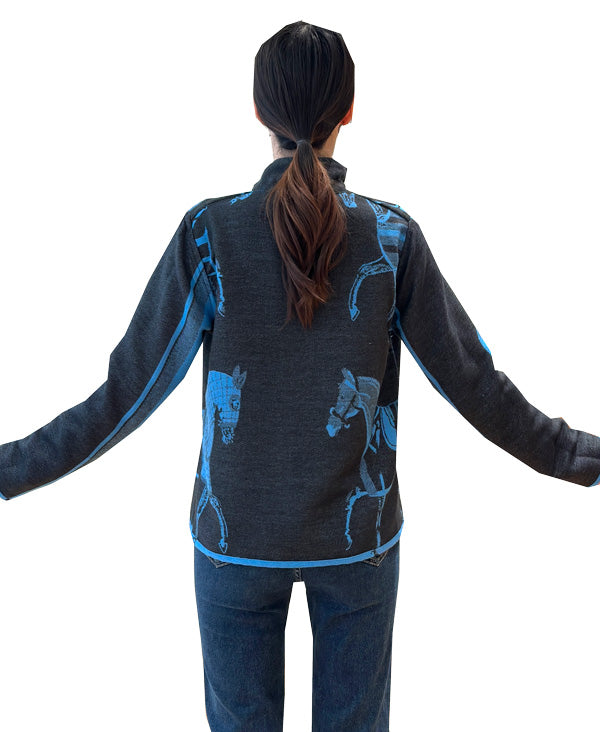 Winding River Equestrian Trotter Reversible Zipper Sweater - Black/Blue