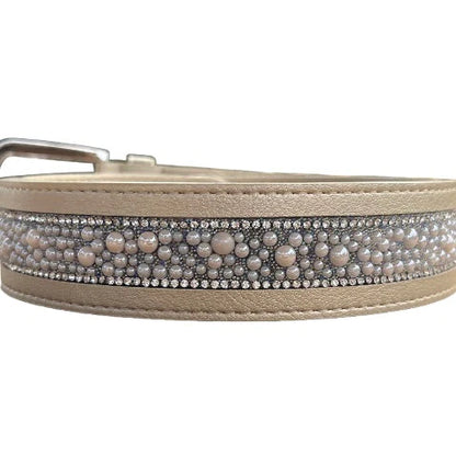 Cavaleira Equestrian Elegant Leather Belt - Wide Pearl - Gold