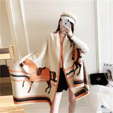 LYNETTE Horse Design Cashmere Blend Pashmina/Shawl