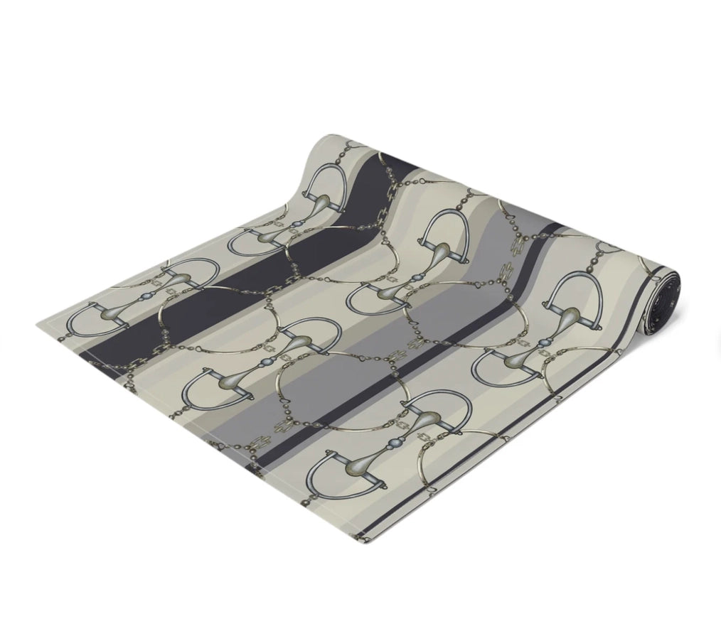 All Designs Equine - Snaffle Bit and Rein Navy Stripe Equestrian Table Runner