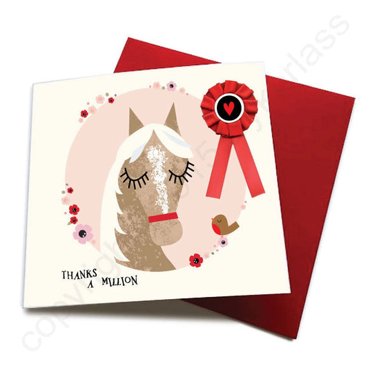 Wotmalike Thanks A Million - Horse Greeting Card (with Satin Rosette)