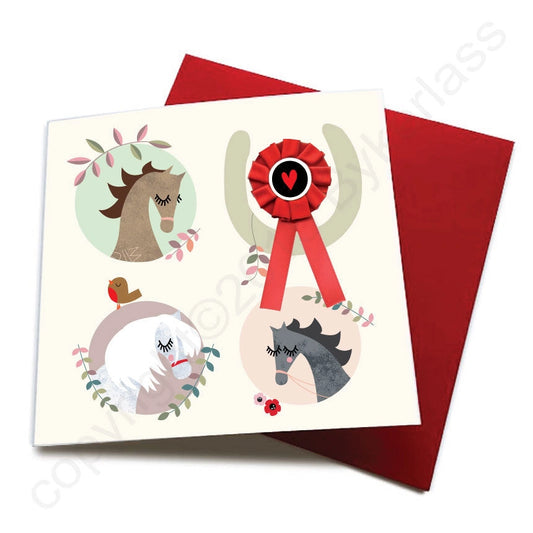 Wotmalike Any Occasion - Horse Greeting Card (with Satin Rosette)
