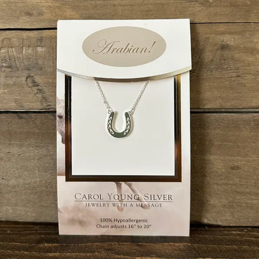 Carol Young Silver Petite Single Horseshoe Necklace - On Card