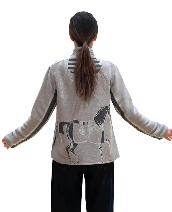 Winding River Equestrian Trotter Reversible Zipper Sweater - Tan/Grey