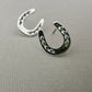 Carol Young Silver Horseshoe Post Back Earrings with Aqua Crystals - On Card