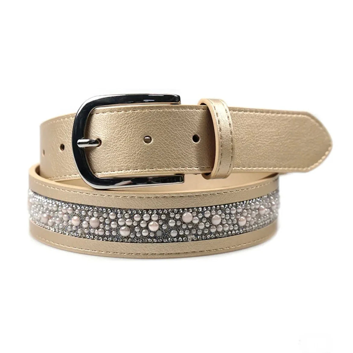 Cavaleira Equestrian Elegant Leather Belt - Wide Pearl - Gold