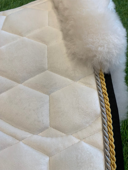 Mattes Square Dressage SaddlePad - White Velvet - Sheepskin Top & Bottom - Large
