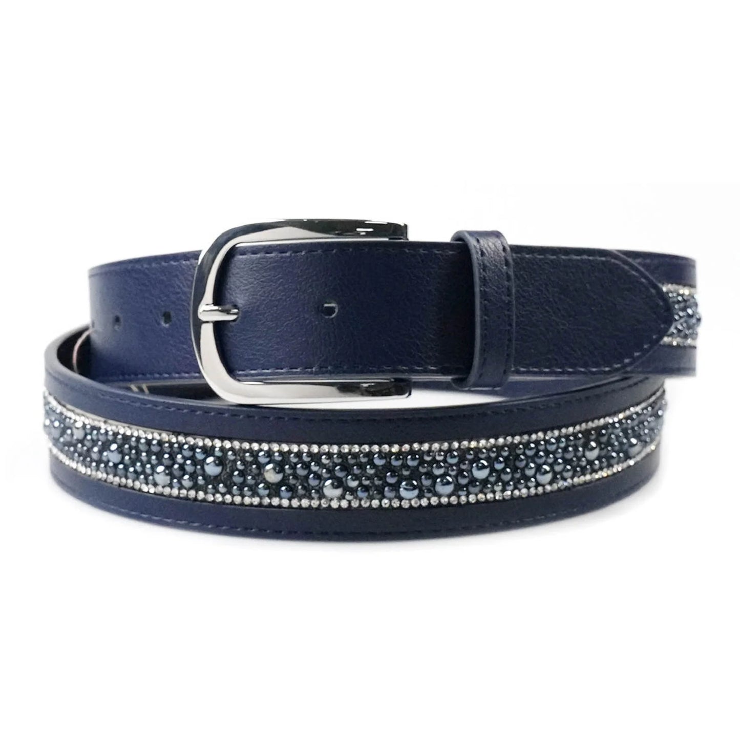 Cavaleira Equestrian Elegant Leather Belt - Wide Pearl - Navy