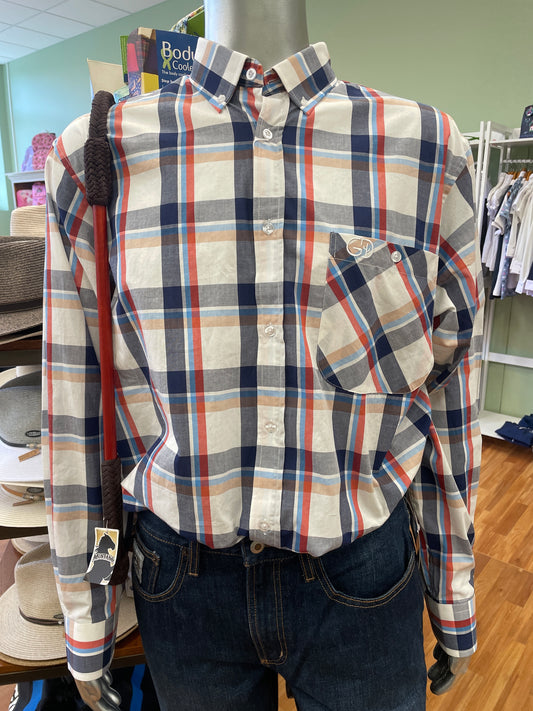 Gringa Denim Mens Long Sleeve Shirt - Blue & Red Plaid