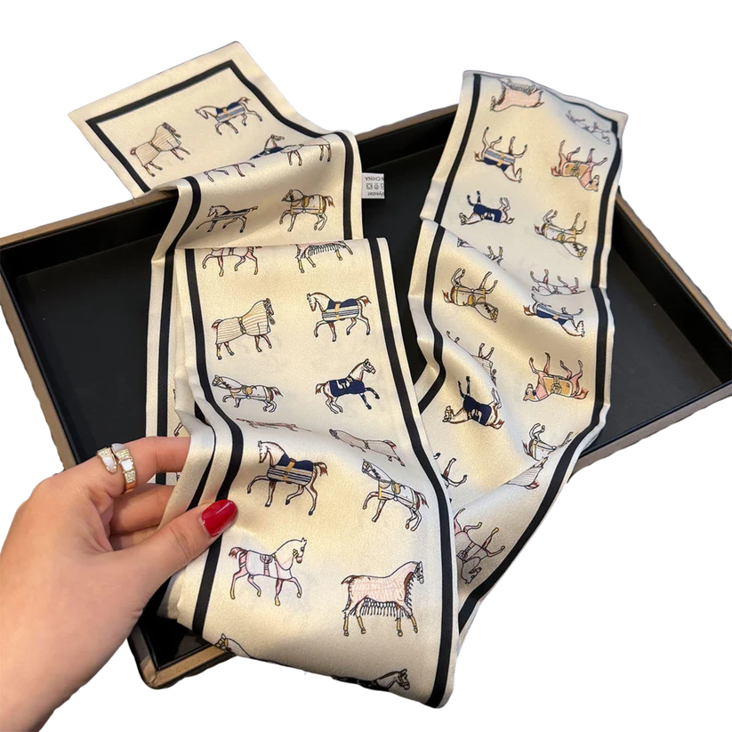 BAILEY Horse Design Silk Look Satin Skinny Scarf