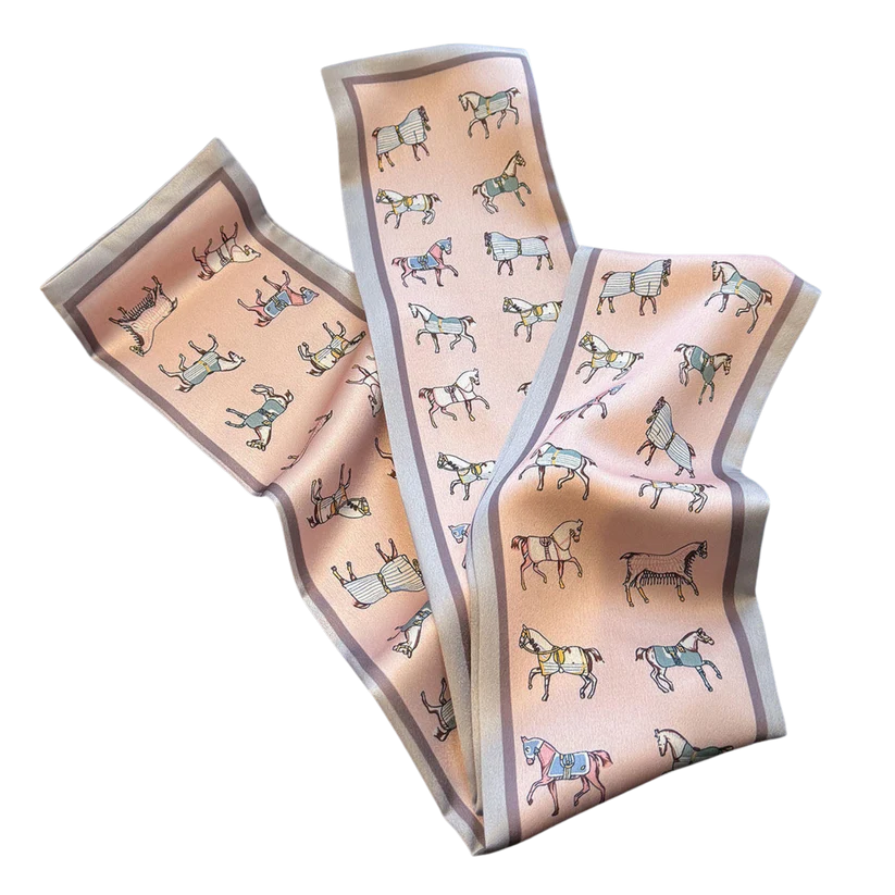 BAILEY Horse Design Silk Look Satin Skinny Scarf