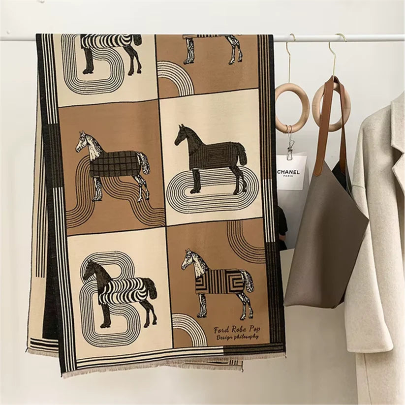 BRETON Horse Design Cashmere Blend Pashmina/Shawl