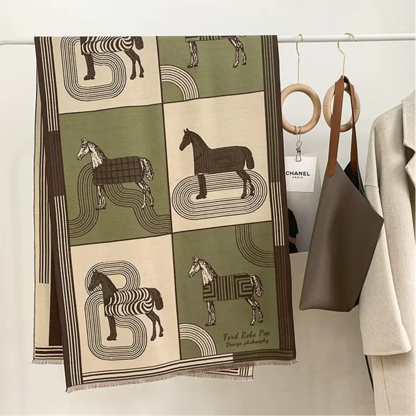 BRETON Horse Design Cashmere Blend Pashmina/Shawl