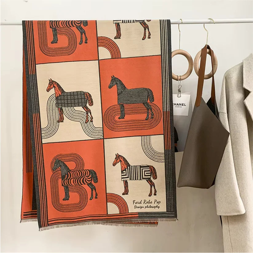 BRETON Horse Design Cashmere Blend Pashmina/Shawl
