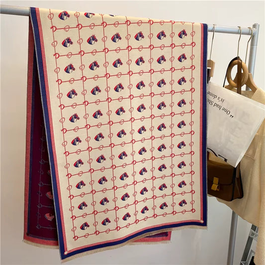 BRIANNA Horse Design Cashmere Blend Pashmina/Shawl - 180x65cm