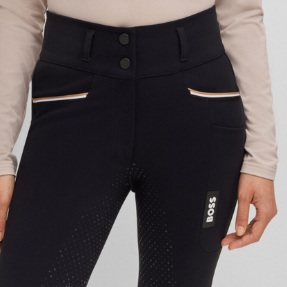 Boss Equestrian Ladies Hailey High Waist Full Grip Breeches - Summer - Black & Sky Captain (Navy)