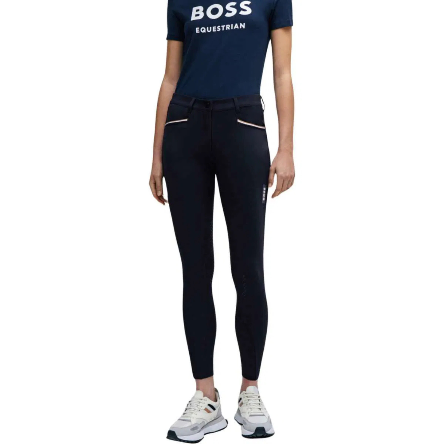 Boss Equestrian Ladies Hazel Knee Grip Breeches - Summer - Black and Sky Captain (Navy)