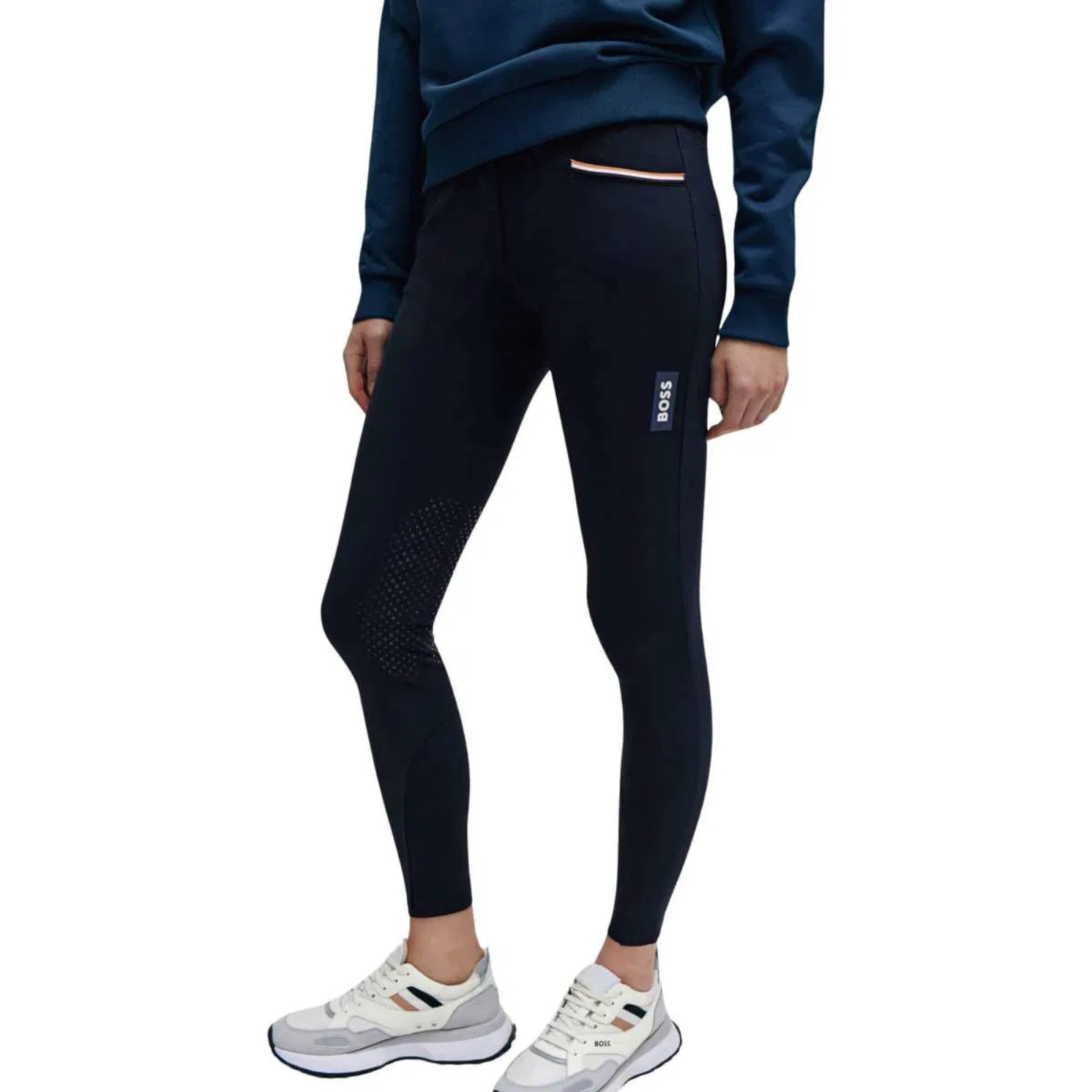 Boss Equestrian Ladies Hazel Knee Grip Breeches - Summer - Black and Sky Captain (Navy)