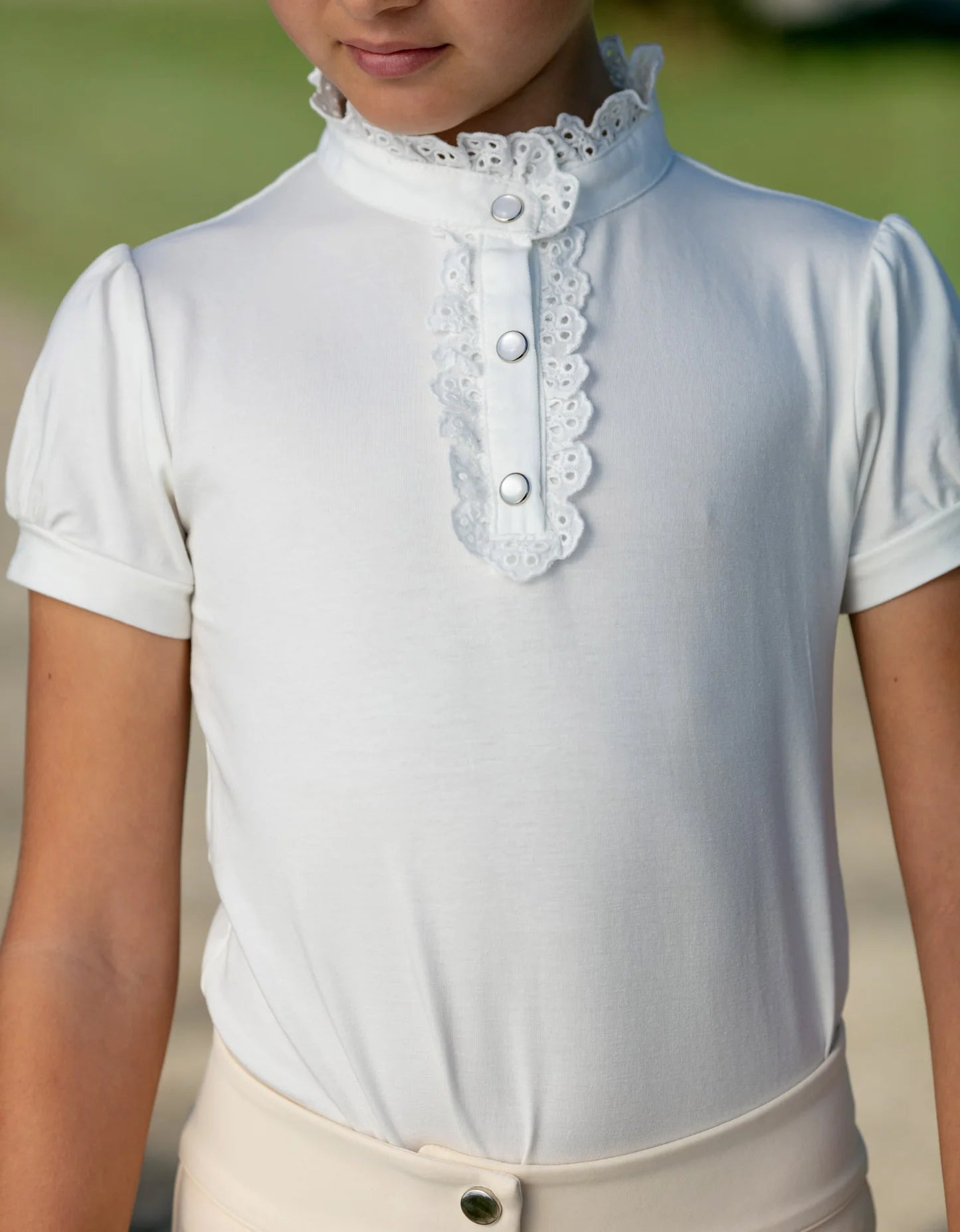 GiddyUp Ladies Zoe Lace Front White Ruffle Show Shirt