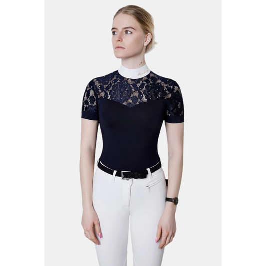Fleur De Lys Cristall SS Competition Shirt - Navy - ON ORDER - DUE 18/08/26