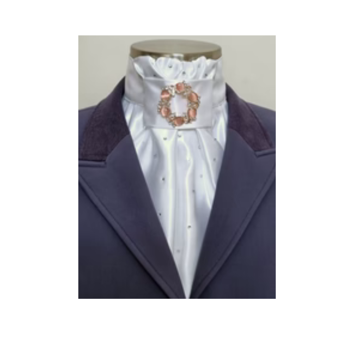 ERA Euro Charlize Pre Tied Stock Tie - White Satin with Crystals and Horse Shoe Brooch