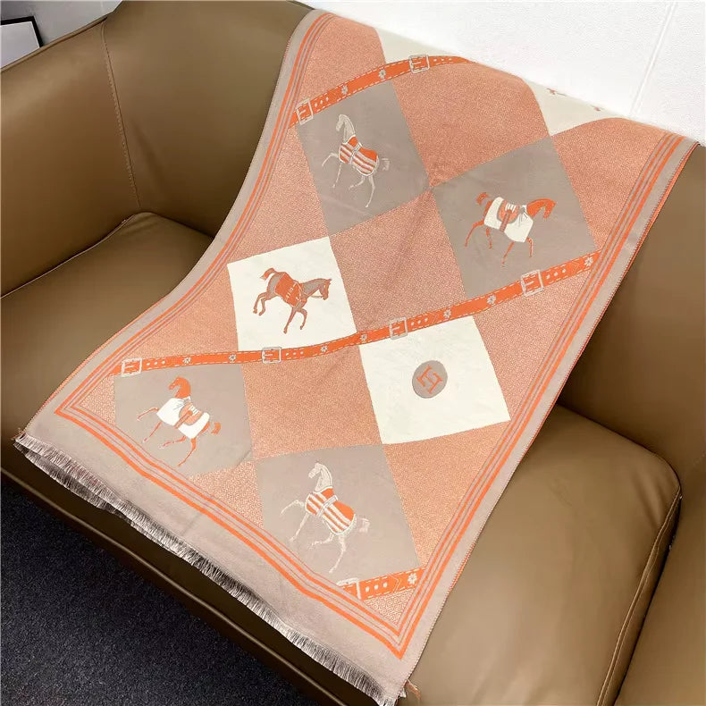 EULA Horse Design Cashmere Blend Pashmina/Shawl - 180x65cm