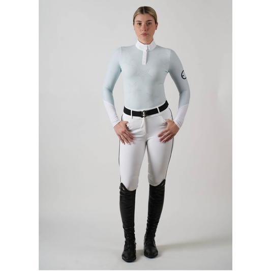 Equestrian Club Star LS Show Shirt - Aqua/White - ON ORDER DUE END OF OCTOBER