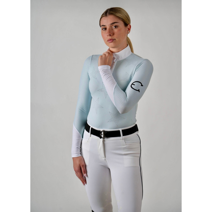 Equestrian Club Star LS Show Shirt - Aqua/White - ON ORDER DUE END OF OCTOBER