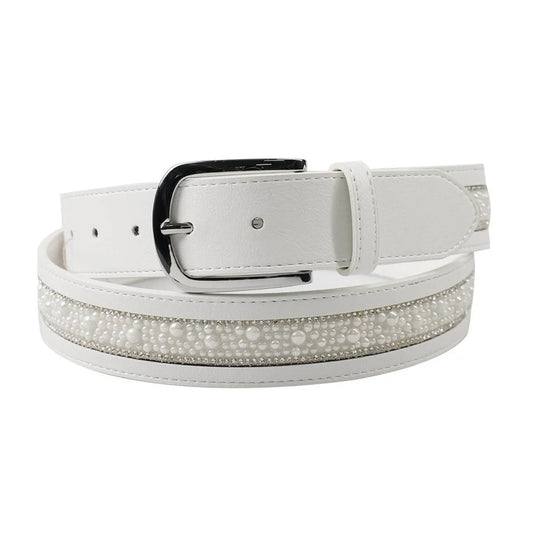 Cavaleira Equestrian Elegant Leather Belt - Wide Pearl - White
