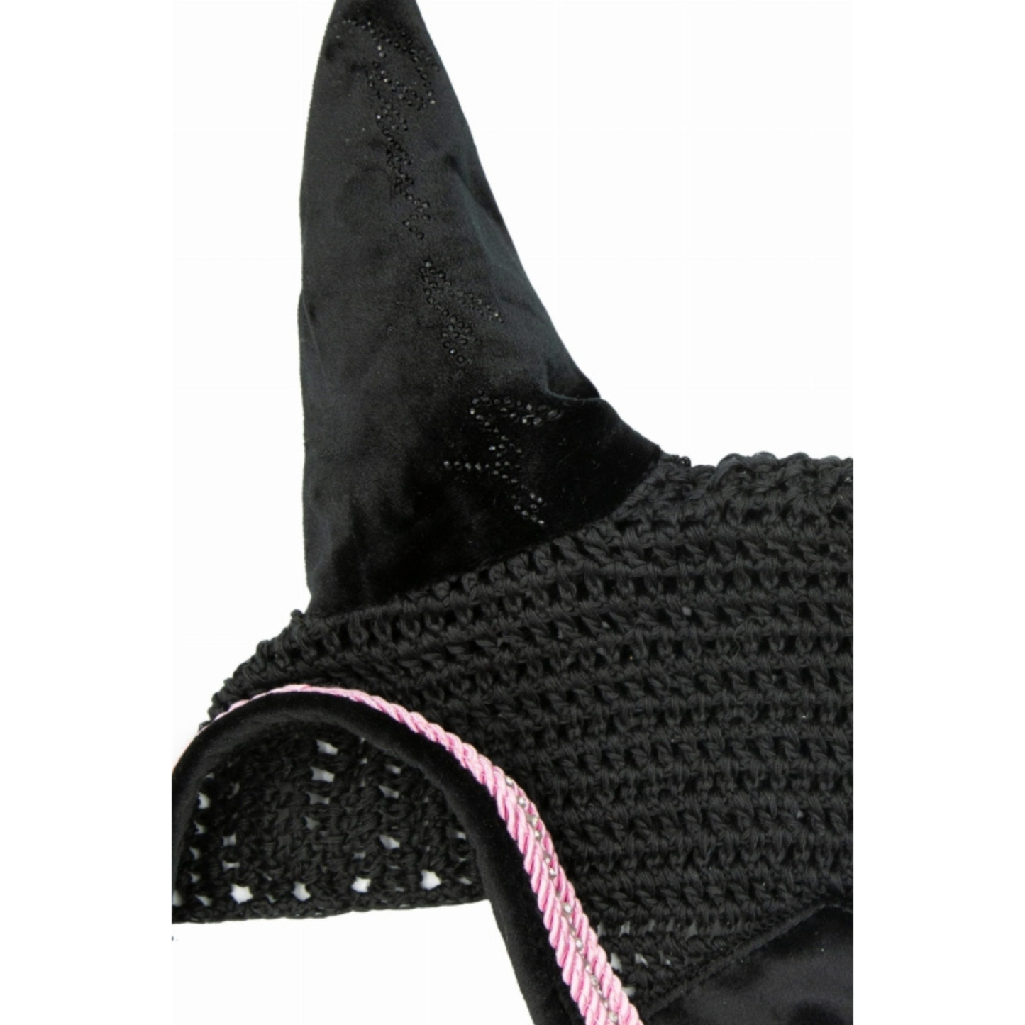 Fleur De Lys Ear Bonnet - Black/Pink with Crystals