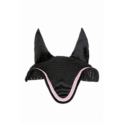 Fleur De Lys Ear Bonnet - Black/Pink with Crystals