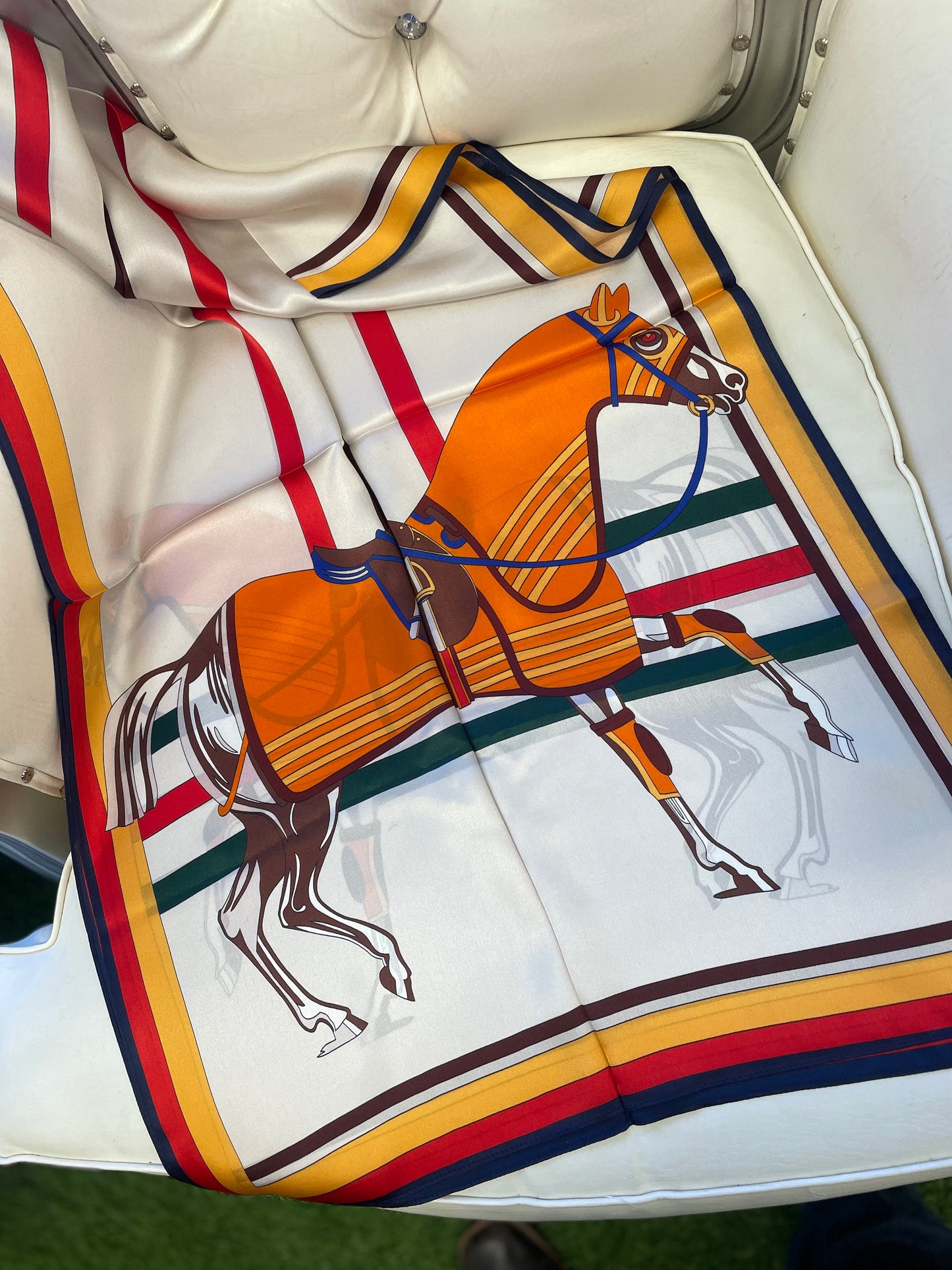 MILLIE Horse Print Long Scarf - Pure Silk