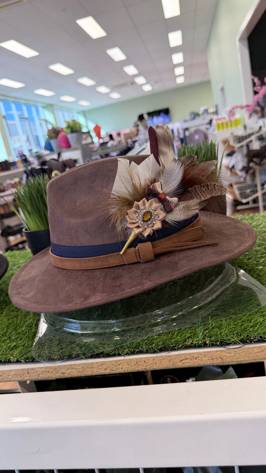 Parkhill Brown Fedora with Feather Pin