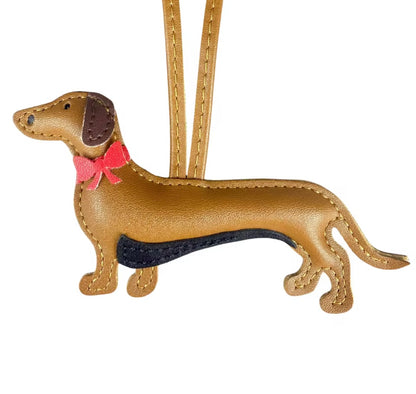 THD PU Leather Daschund with Bow Tie Bag Charm