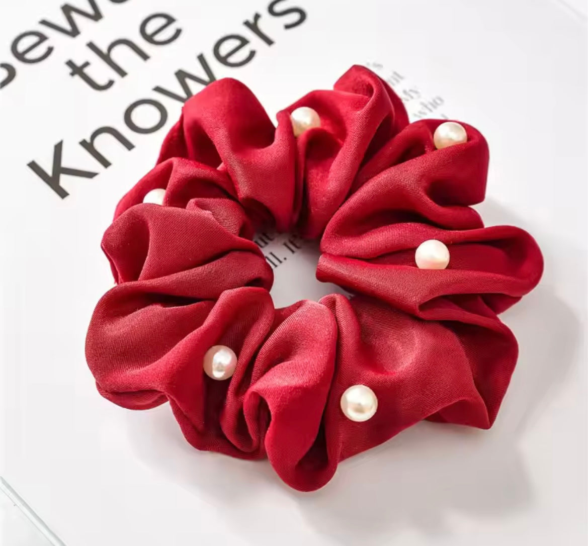 THD Silky Satin Scrunchie with Imitation Pearls