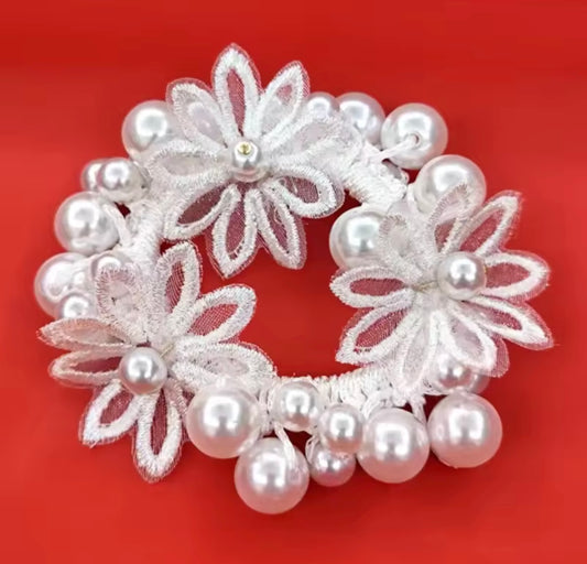 THD Small & Large Imitation Pearl and Satin Flower Scrunchie