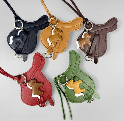 SALLY PU Leather Saddle Bag Charm with Tiny Horse